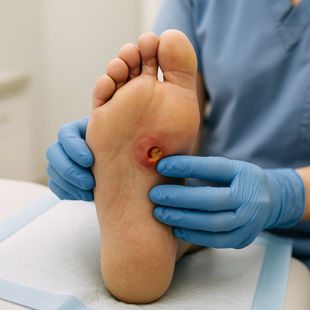 Podiater uurib diabeetilise jala haavandit ja turset kliinikus